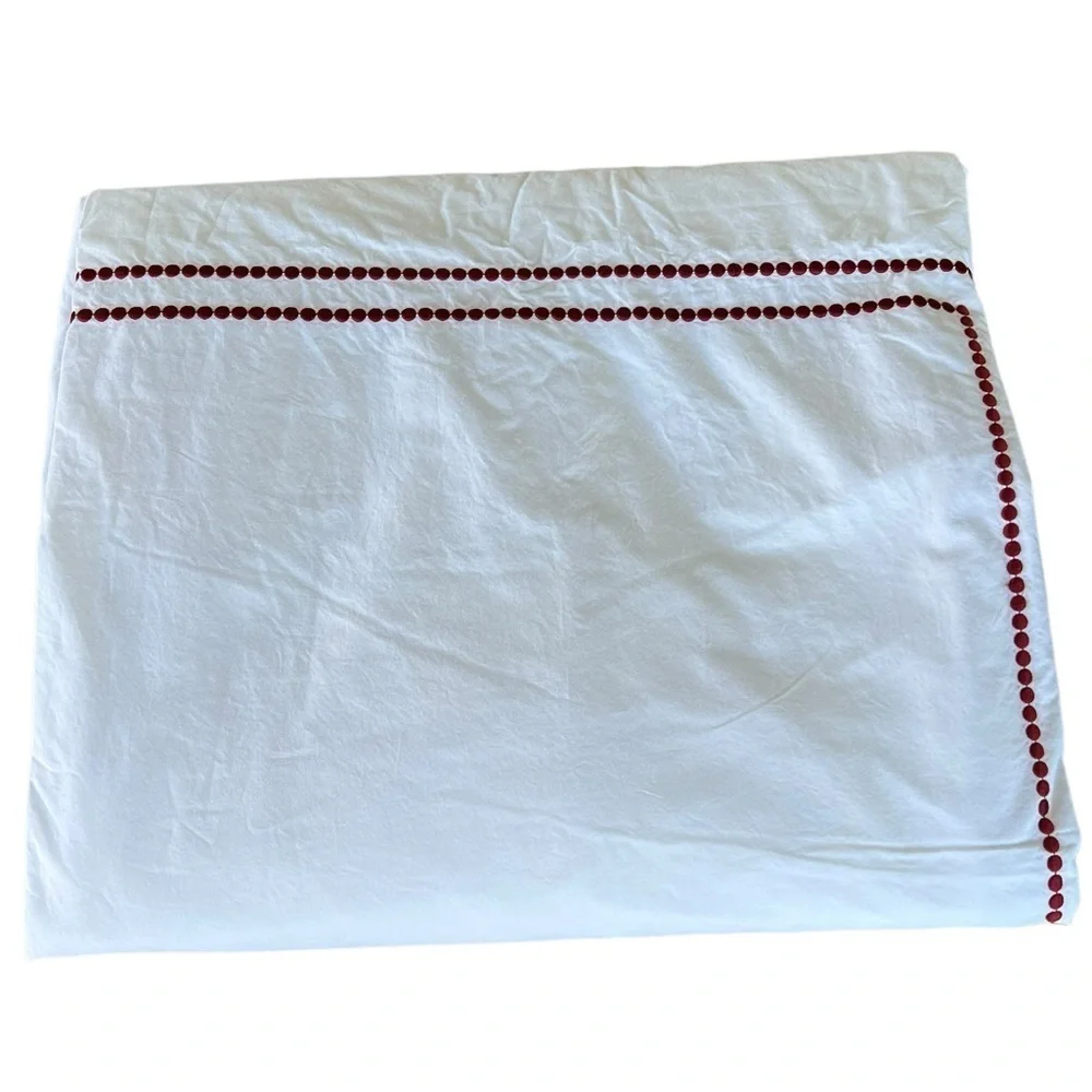 Pottery Barn Pearl Dot Embroidered Trim Duvet Set Ruby Red White Full Queen GUC